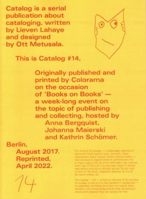 Catalog Issue 14 — 'Books on Books'